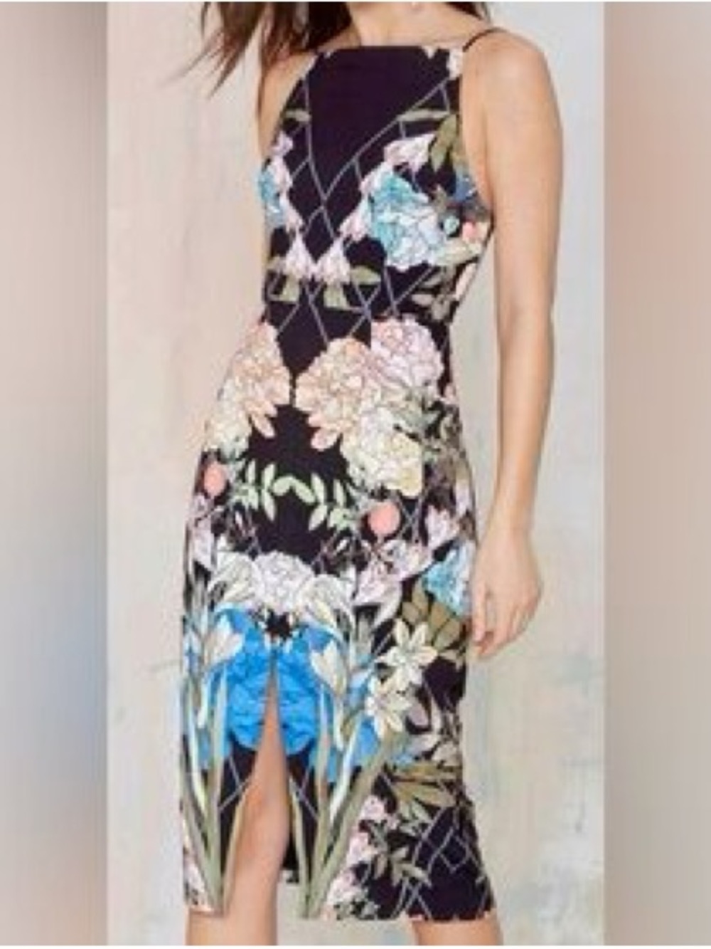 KEEPSAKE the Label Black Floral-Accented Slip Dress